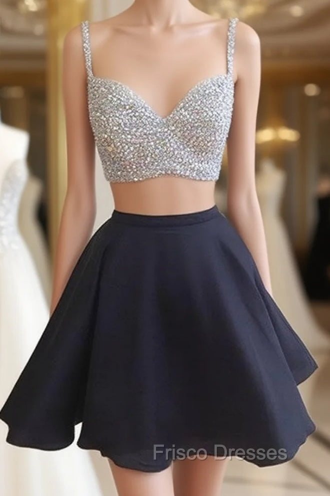 Black Two Pieces Short Formal Prom Dress, Two Pieces Homecoming Dress Main image