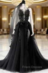 Black V Neck Backless Lace Formal Prom Dress, Open Back Black Lace Formal Graduation Dress