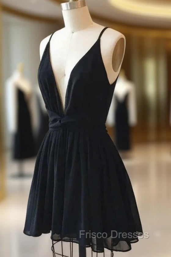 Black V-neck Chiffon Backless Homecoming Dress Main image