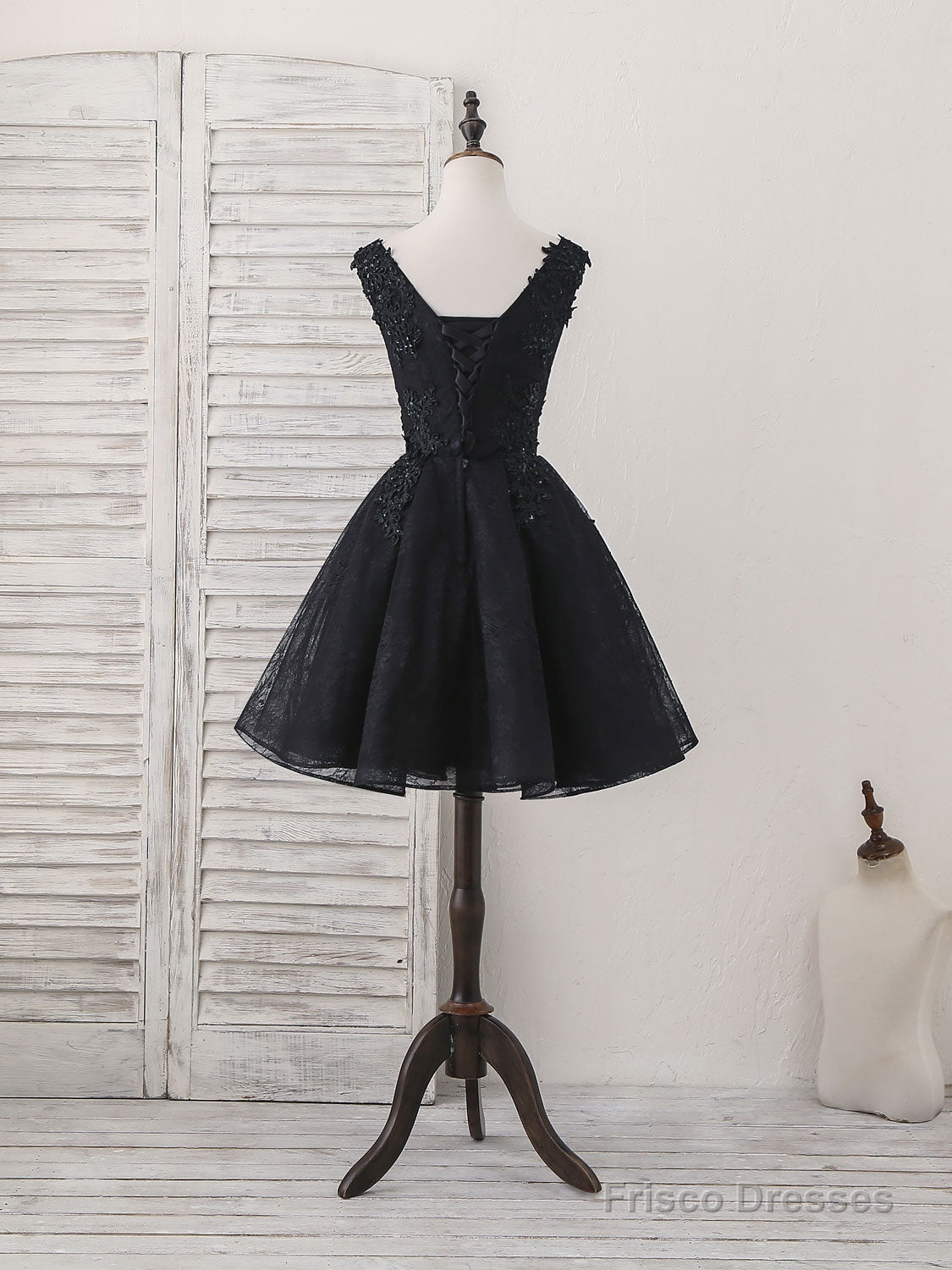 Black V Neck Lace V Neck Short Prom Dress, Black Homecoming Dress Frisco Dresses Black V Neck Lace V Neck Short Prom Dress, Black Homecoming Dress Frisco Dresses