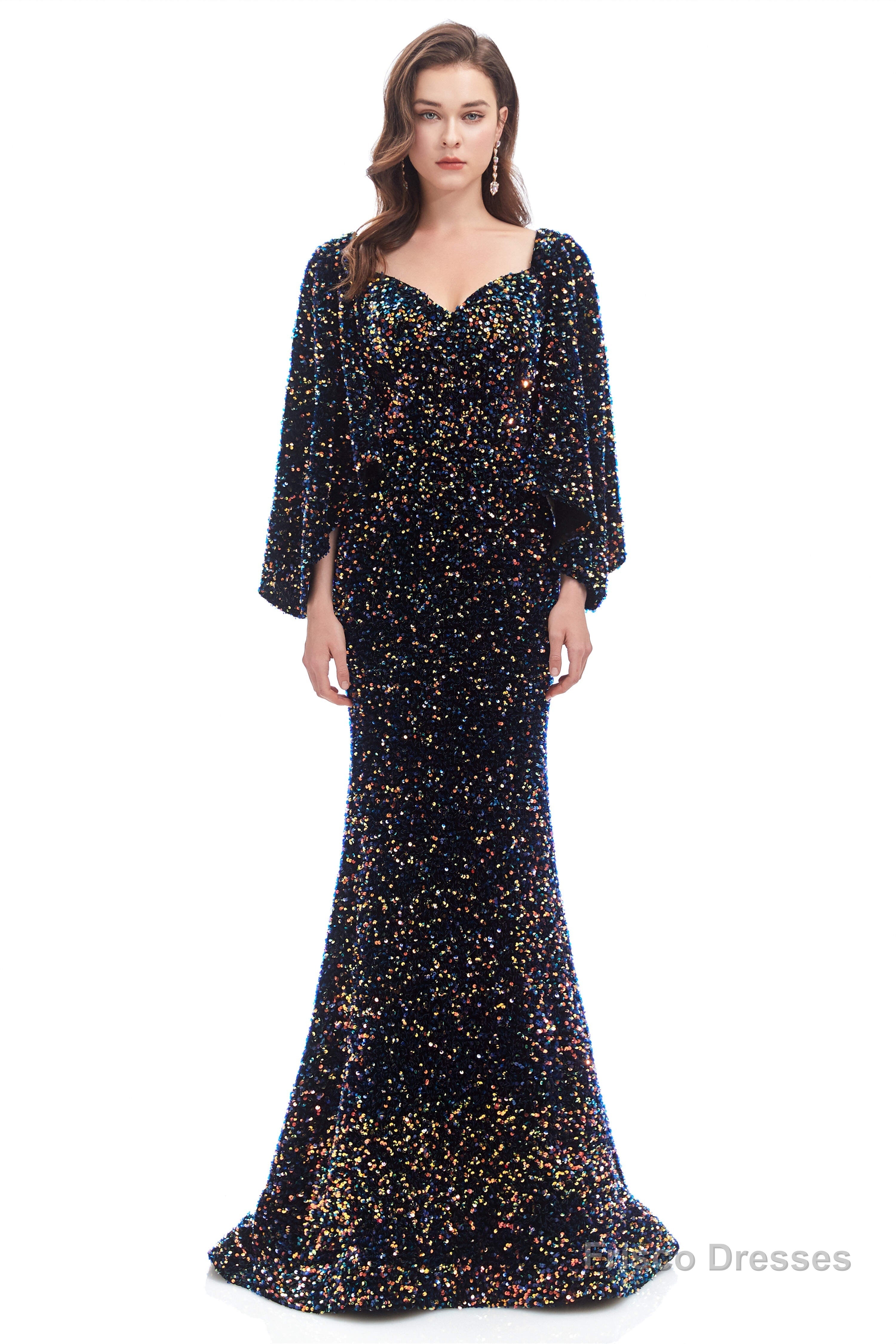 V-Neck Sequins Mermaid Prom Dresses with Sleeves Secondary image