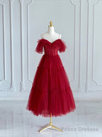 Black V-Neck Spaghetti Strap Tea Length Prom Dress, Cute A-Line Evening Party Dress