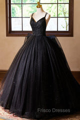 Black V-Neck Tulle Lace Formal Prom Dress, Gorgeous A-Line Evening Party Dress