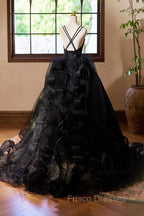 Black V-Neck Tulle Lace Formal Prom Dress, Gorgeous A-Line Evening Party Dress