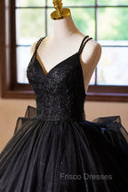 Black V-Neck Tulle Lace Formal Prom Dress, Gorgeous A-Line Evening Party Dress