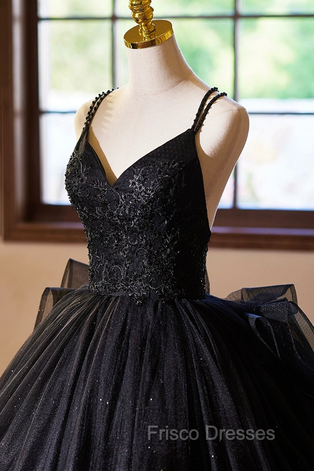 Black V-Neck Tulle Lace Formal Prom Dress, Gorgeous A-Line Evening Party Dress