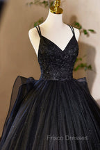 Black V-Neck Tulle Lace Formal Prom Dress, Gorgeous A-Line Evening Party Dress