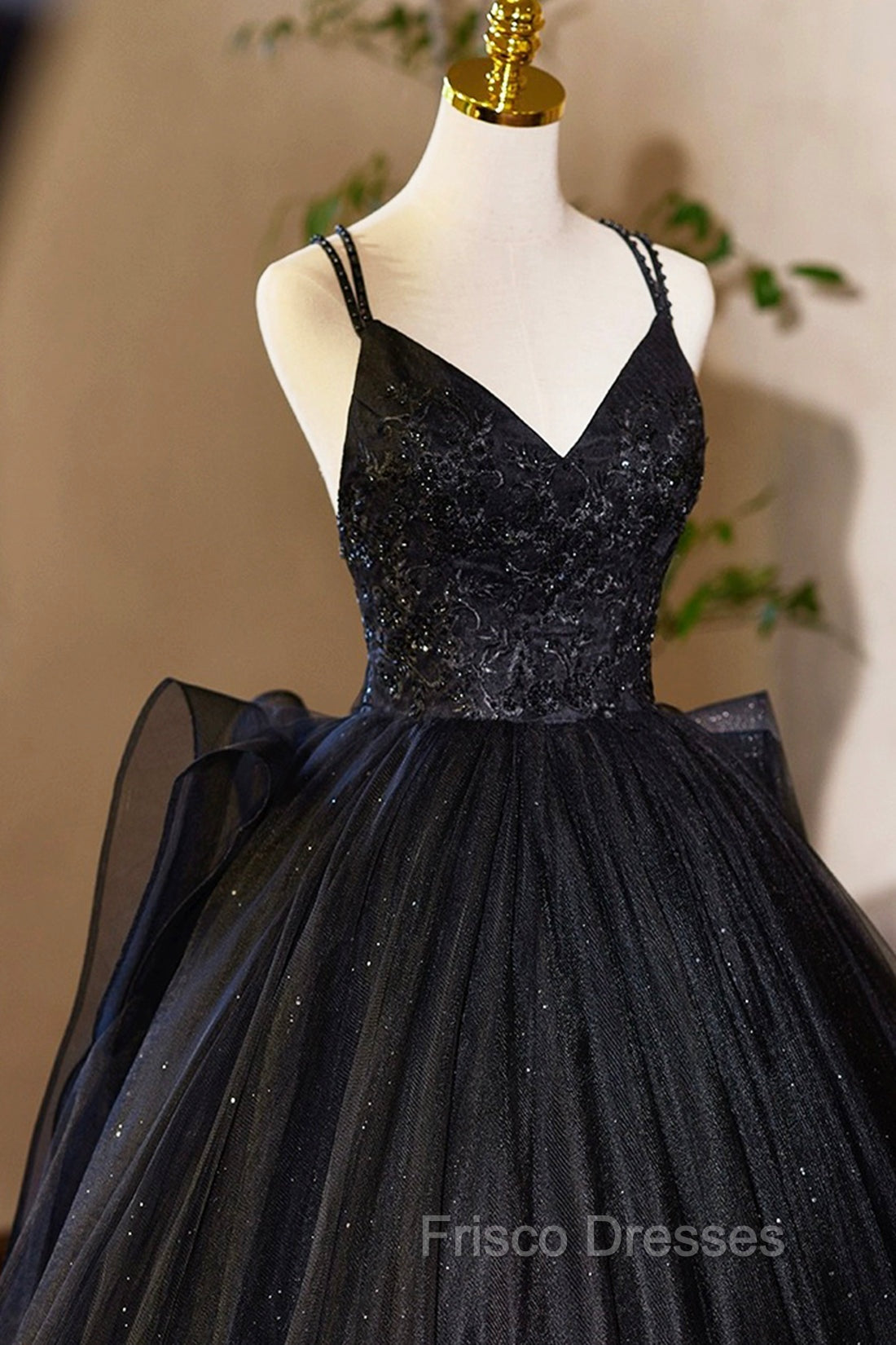Black V-Neck Tulle Lace Formal Prom Dress, Gorgeous A-Line Evening Party Dress