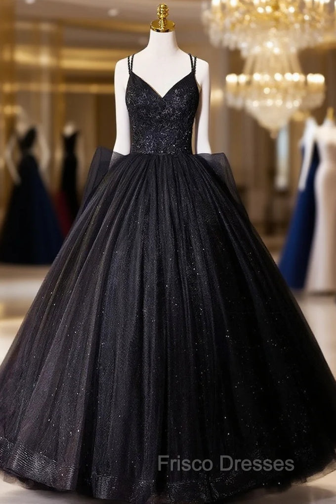 Black V-Neck Tulle Lace Formal Prom Dress, Gorgeous A-Line Evening Party Dress