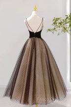 Black V-Neck Tulle Short Formal Prom Dress, A-Line Black Tea Length Party Dress