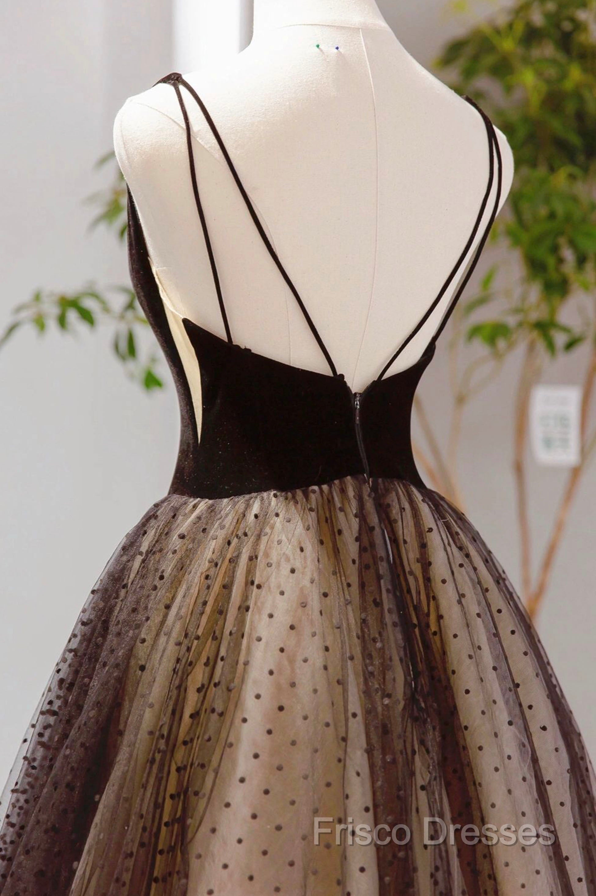 Black V-Neck Tulle Short Formal Prom Dress, A-Line Black Tea Length Party Dress