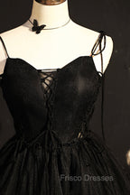 Black V-Neck Tulle Short Formal Prom Dress, Black A-Line Homecoming Party Dress