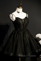 Black V-Neck Tulle Short Formal Prom Dress, Black A-Line Homecoming Party Dress