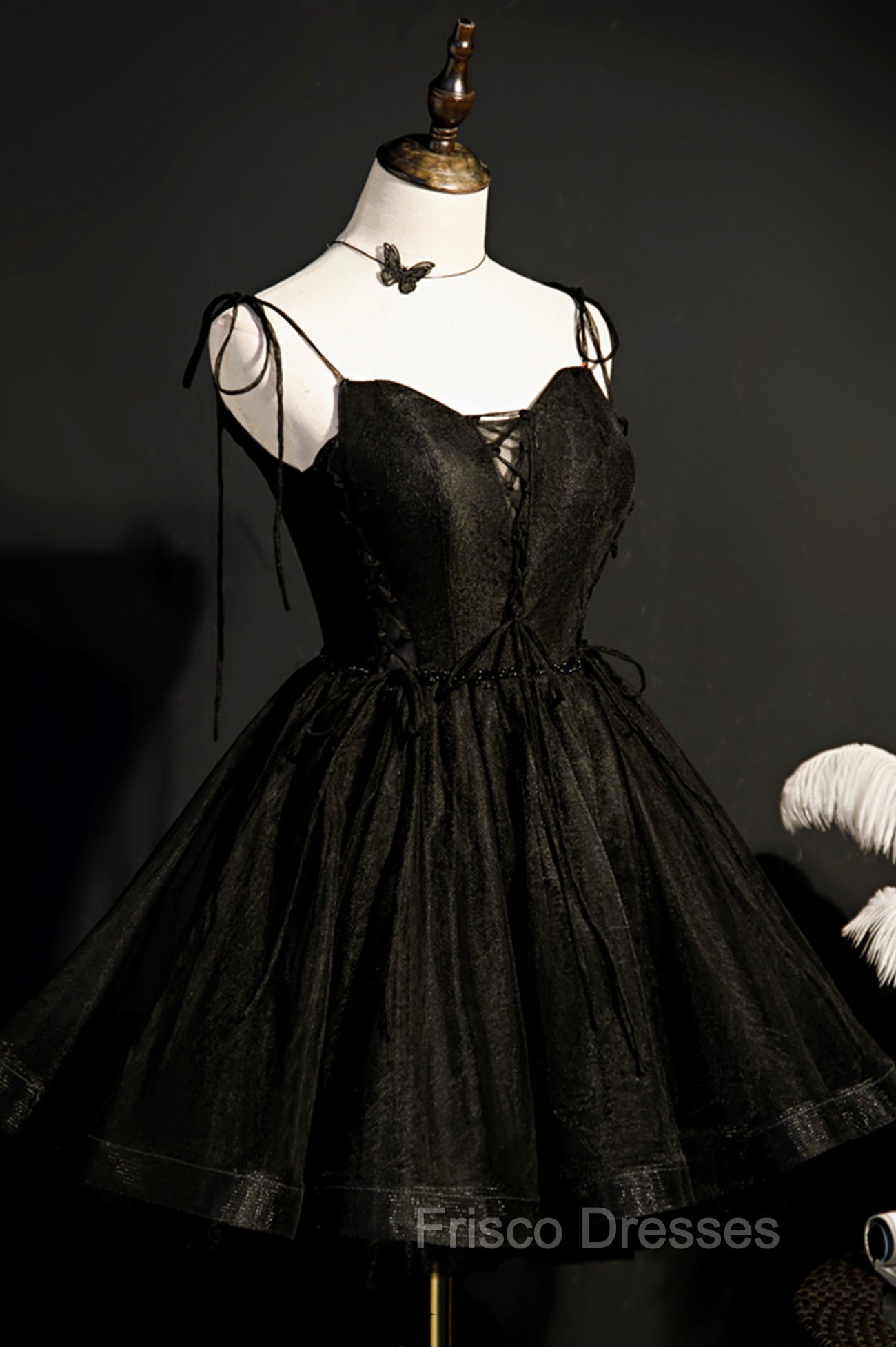 Black V-Neck Tulle Short Formal Prom Dress, Black A-Line Homecoming Party Dress