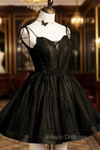 Black V-Neck Tulle Short Formal Prom Dress, Black A-Line Homecoming Party Dress