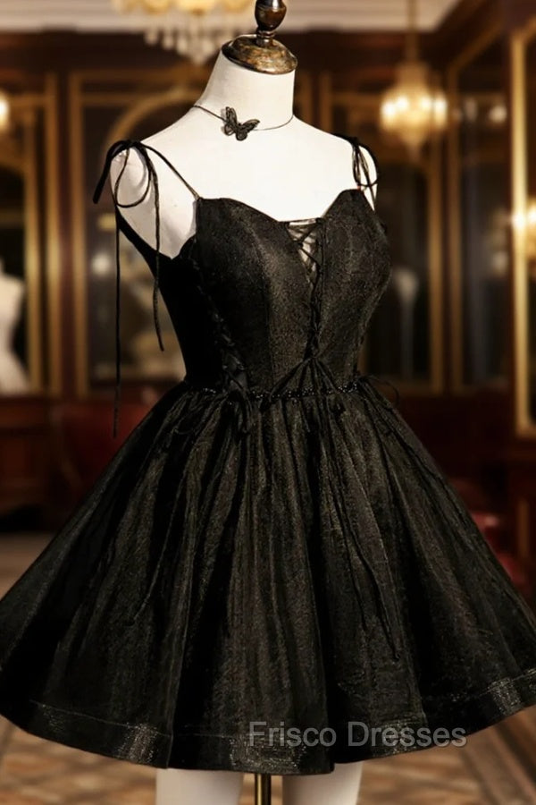 Black V-Neck Tulle Short Formal Prom Dress, Black A-Line Homecoming Party Dress