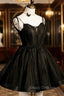 Black V-Neck Tulle Short Formal Prom Dress, Black A-Line Homecoming Party Dress