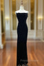 Black Velvet A-line Straps Wedding Party Dress, Black Long Evening Dress Formal Prom Dress