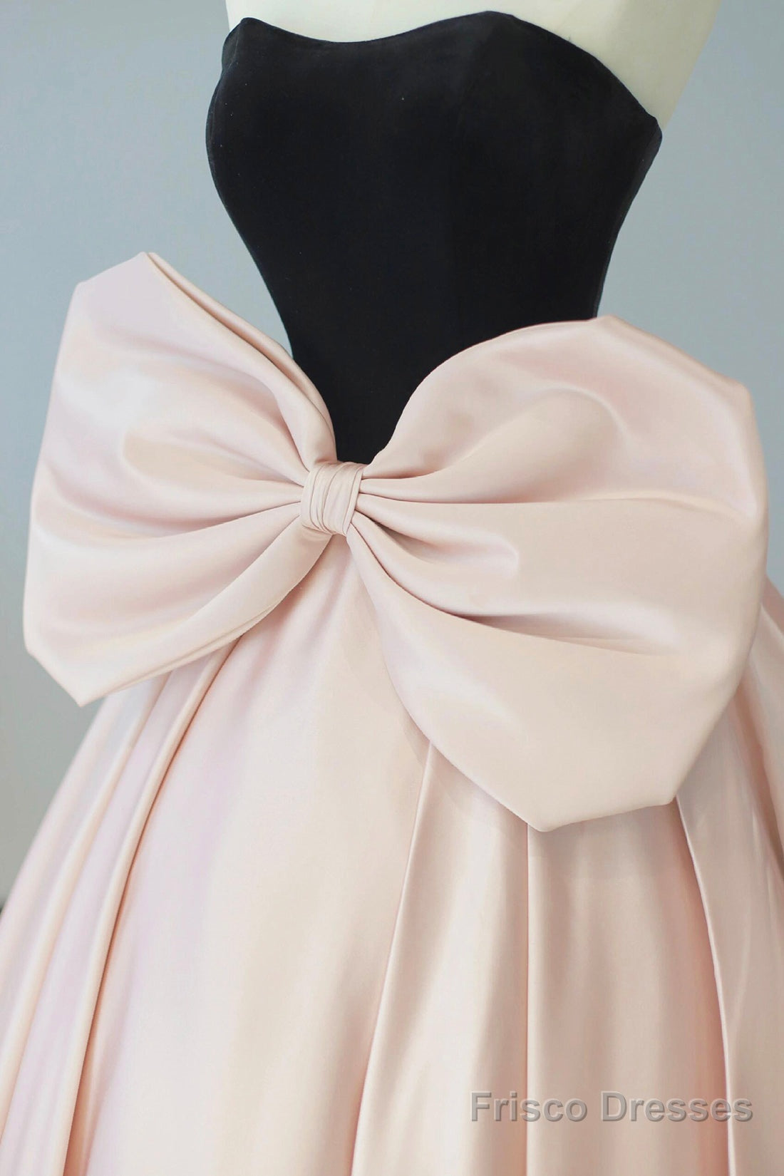 Black Velvet And Pink Satin Floor Length Prom Dress, Beautiful Strapless Evening Party Dress Secondary image