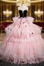 Black Velvet and Pink Tulle Strapless Formal Prom Dress