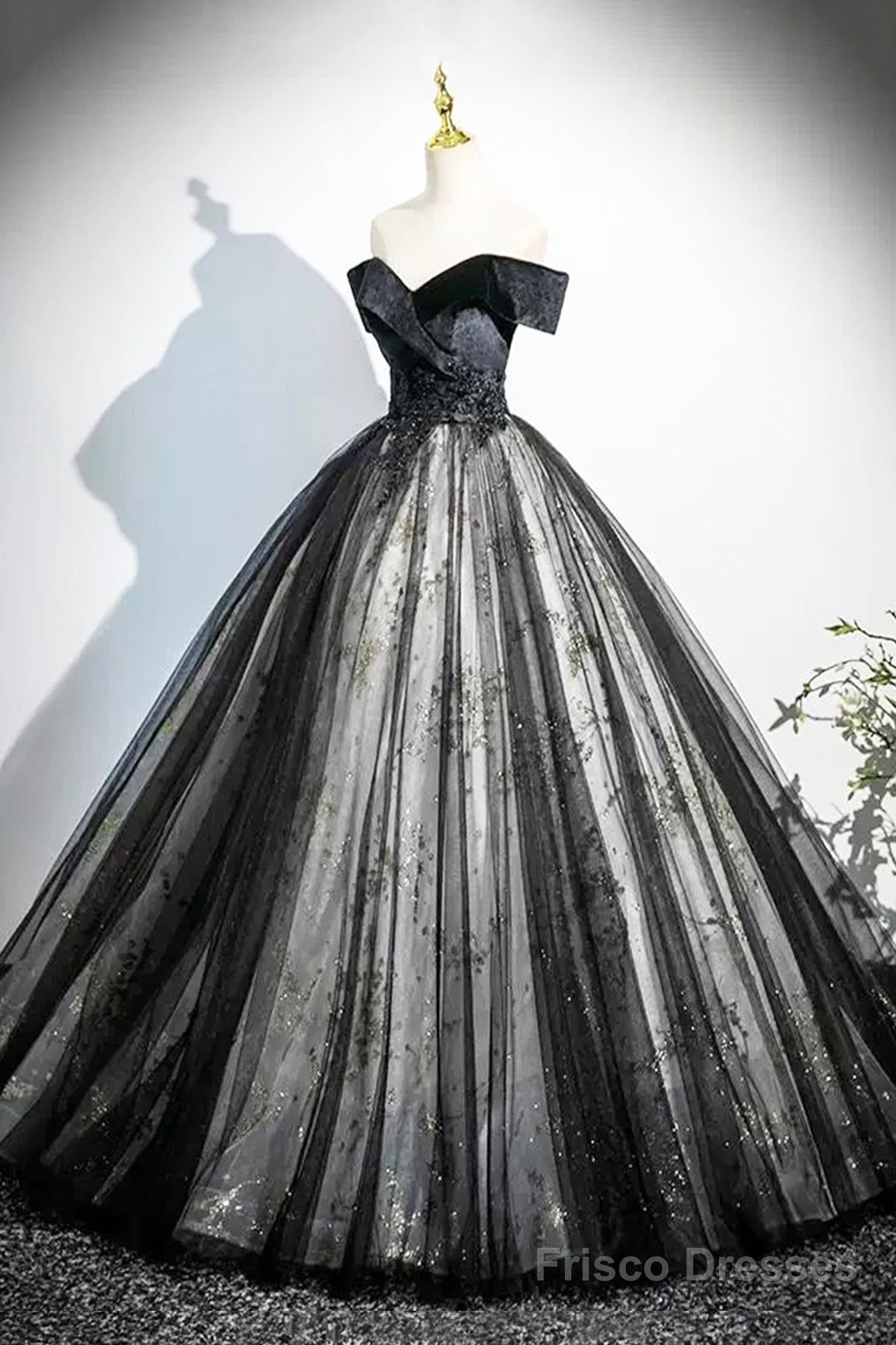 Black Velvet And Tulle Long Prom Dress, Elegant Off The Shoulder Party Dress Secondary image