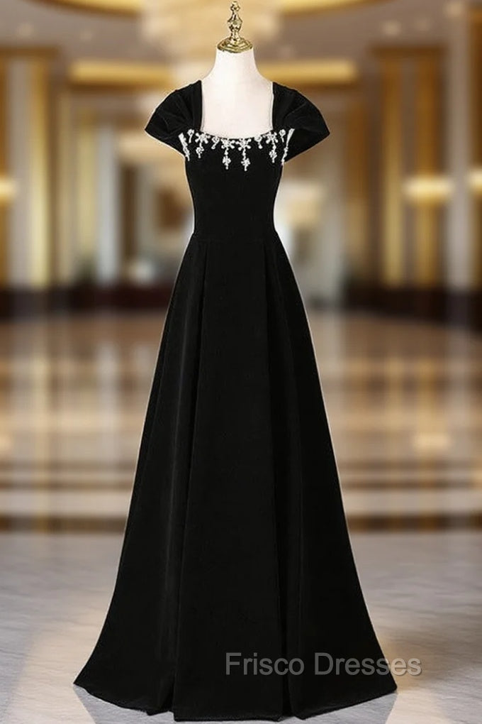 Black Velvet Bead Crystal Formal Prom Dress Main image