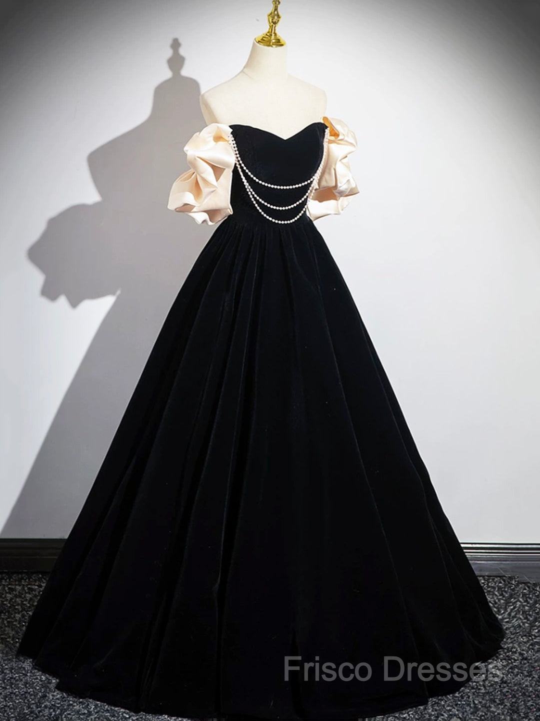 Black Velvet Floor Length Formal Prom Dress, Off The Shoulder A-Line Formal Party Dress