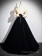 Black Velvet Floor Length Formal Prom Dress, Off The Shoulder A-Line Formal Party Dress