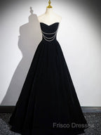 Black Velvet Floor Length Formal Prom Dress, Off The Shoulder A-Line Formal Party Dress