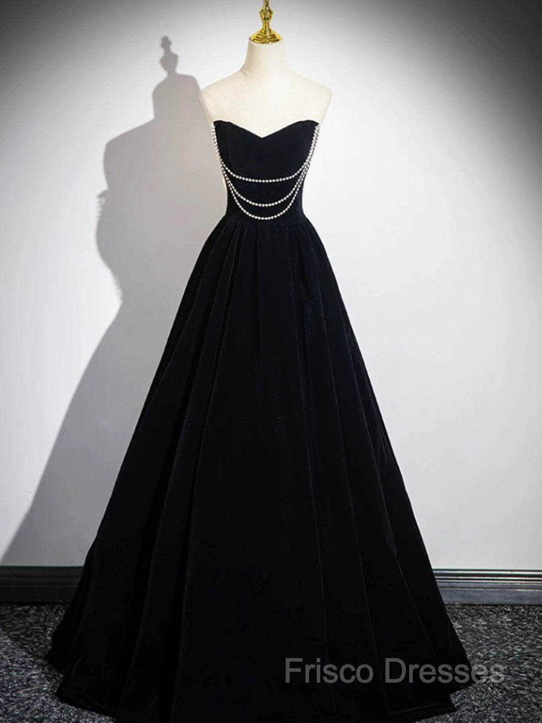 Black Velvet Floor Length Formal Prom Dress, Off The Shoulder A-Line Formal Party Dress