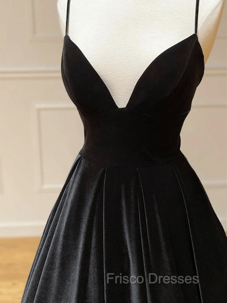 Black Velvet Long A-line Low Back Formal Prom Dress Black V Neck Wedding Party Dress Formal Prom Dress shops Secondary image