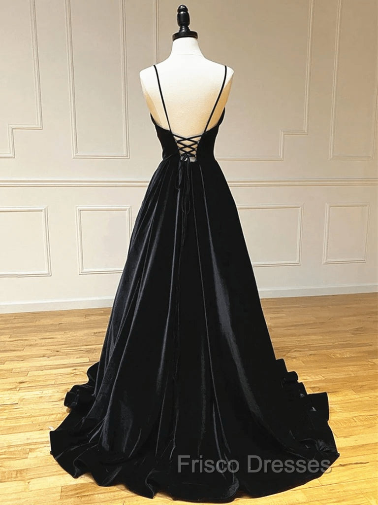 Black Velvet Long A-line Low Back Formal Prom Dress Black V Neck Wedding Party Dress Formal Prom Dress shops