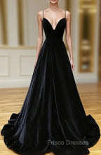 Black Velvet Long A-line Low Back Formal Prom Dress Black V Neck Wedding Party Dress Formal Prom Dress shops
