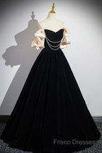 Black Velvet Long A-Line Formal Prom Dress, Off The Shoulder Formal Party Dress
