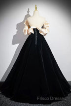 Black Velvet Long A-Line Formal Prom Dress, Off The Shoulder Formal Party Dress