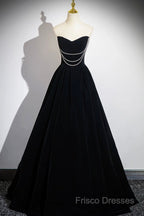 Black Velvet Long A-Line Formal Prom Dress, Off The Shoulder Formal Party Dress