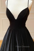 Black Velvet Long A-Line Formal Prom Dress, V-Neck Backless Evening Formal Dress