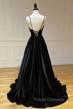 Black Velvet Long A-Line Formal Prom Dress, V-Neck Backless Evening Formal Dress