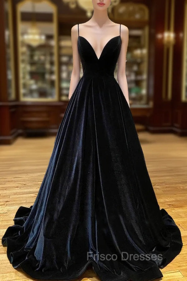 Black Velvet Long A-Line Formal Prom Dress, V-Neck Backless Evening Formal Dress Main image