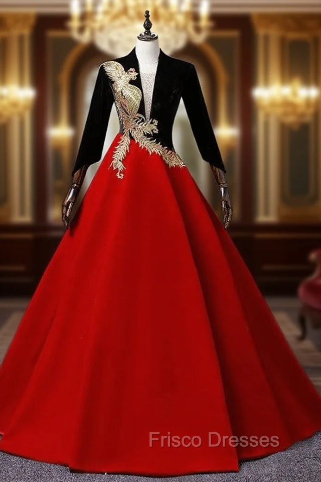 Black Velvet Long Sleeve Backless Appliques Quinceanera Dress Main image
