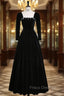 Black Velvet Long Sleeve Backless Crystal Formal Prom Dress