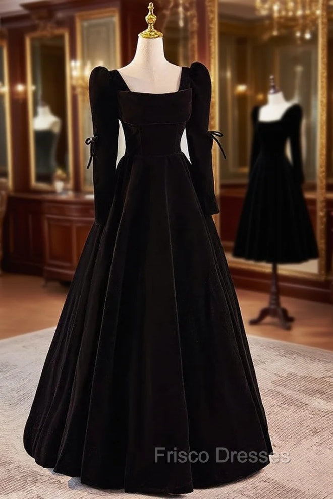 Black Velvet Long Sleeve Square Formal Prom Dress Main image