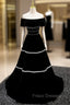 Black Velvet Off the Shoulder Pearls Formal Prom Dress