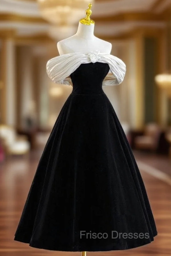 Black Velvet Off the Shoulder Pleats Formal Prom Dress