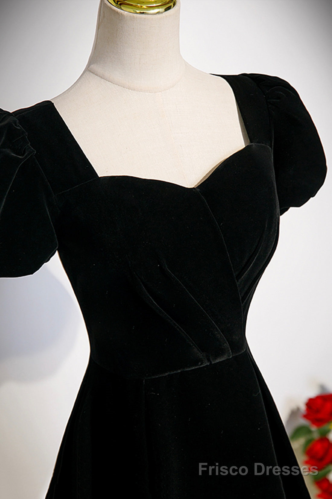Black Velvet Short Sleeve Floor Length Prom Dress, Simple A-Line Evening Party Dress Secondary image