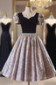 Black Velvet Short Sleeve Homecoming Dress