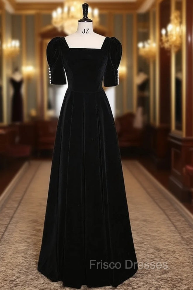 Black Velvet Short Sleeve Formal Prom Dress Main image