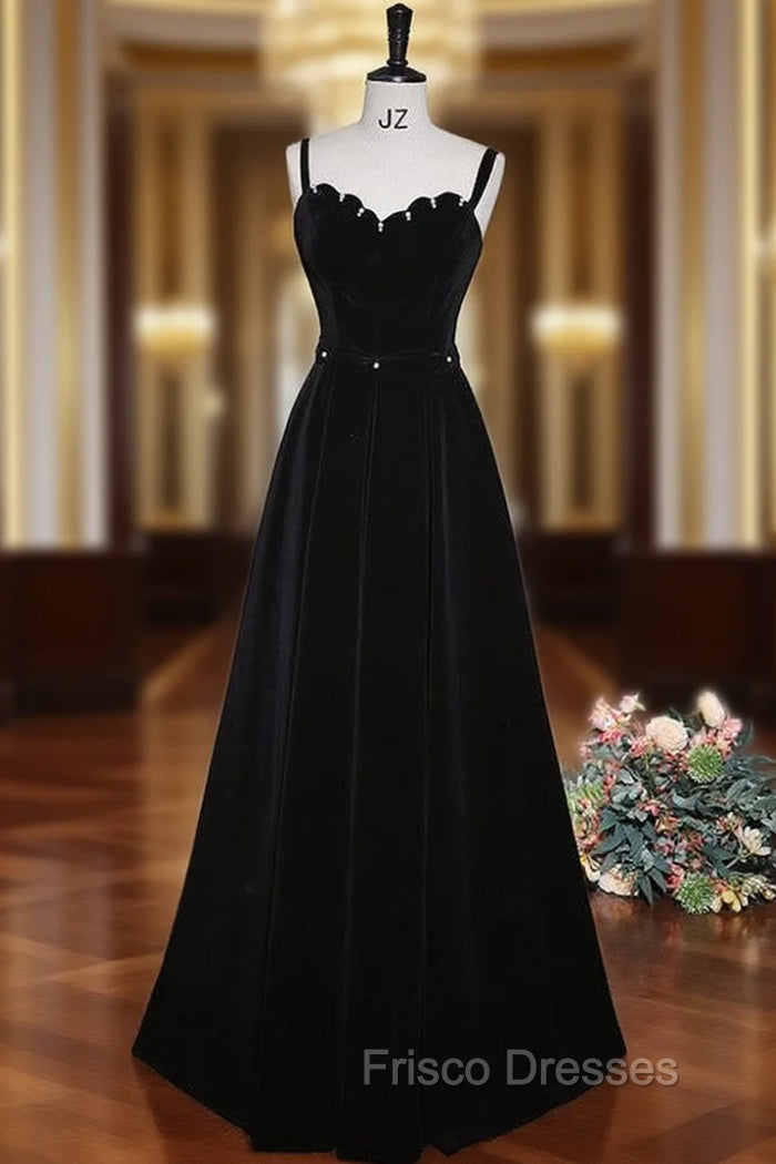 Black Velvet Short Sleeve Square Neck Pearls Formal Prom Dress Main image