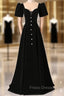 Black Velvet Short Sleeve Square Neck Formal Prom Dress