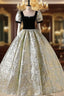Black Velvet Short Sleeve Square Neck Quinceanera Dress